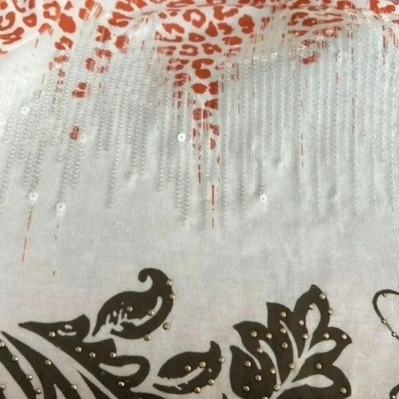 Chico’s Sequin Embellished Top Women’s Small Orange Ombre  Floral Print - Picture 4 of 5